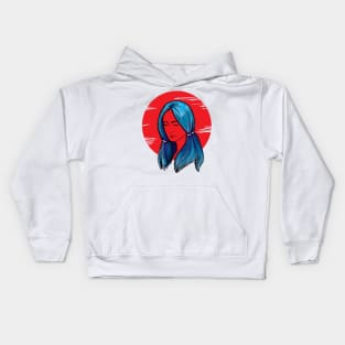 Sad girl with blue hair Kids Hoodie